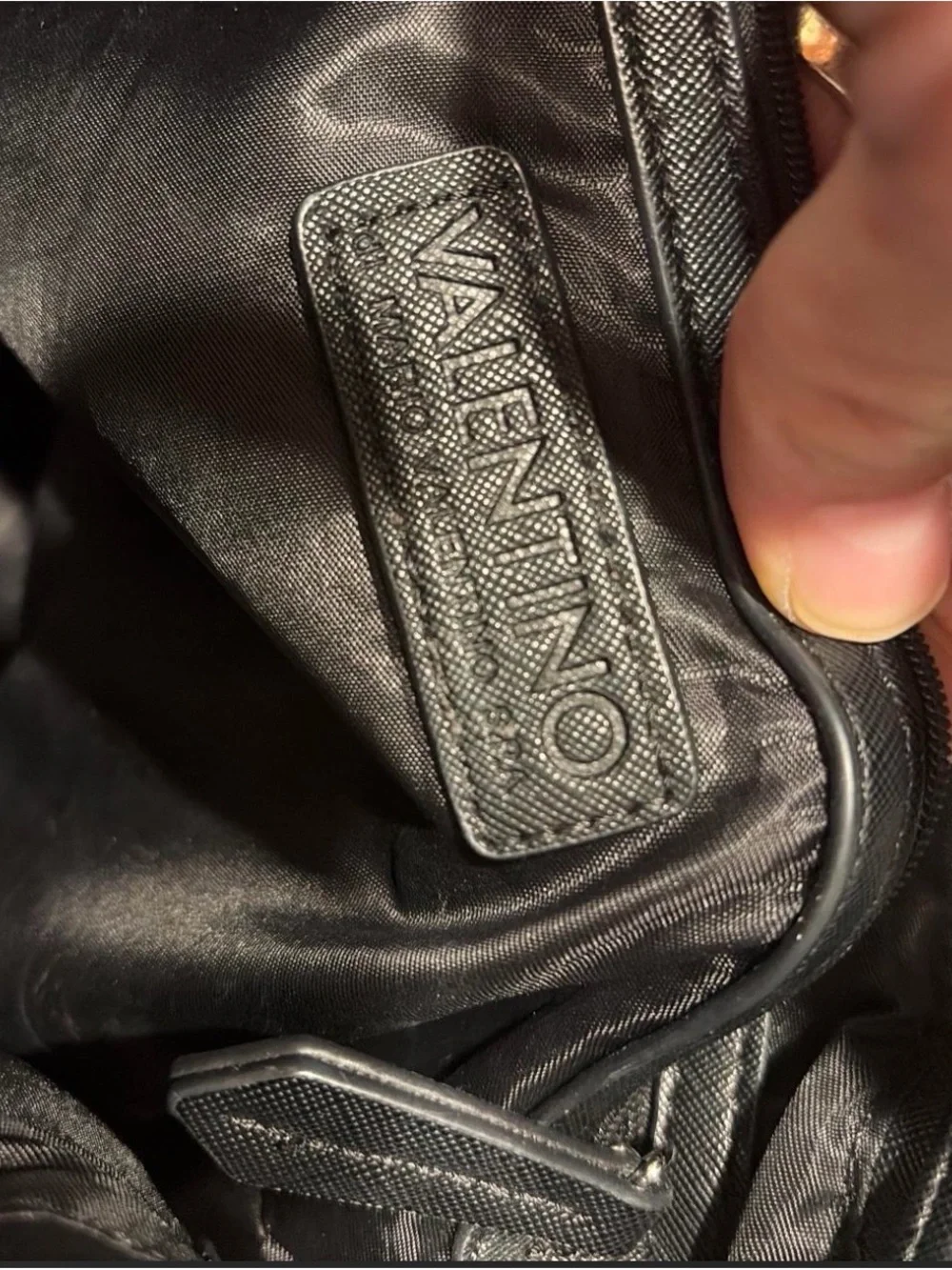 Valentino Black Drawstring Backpack with Silver Logo